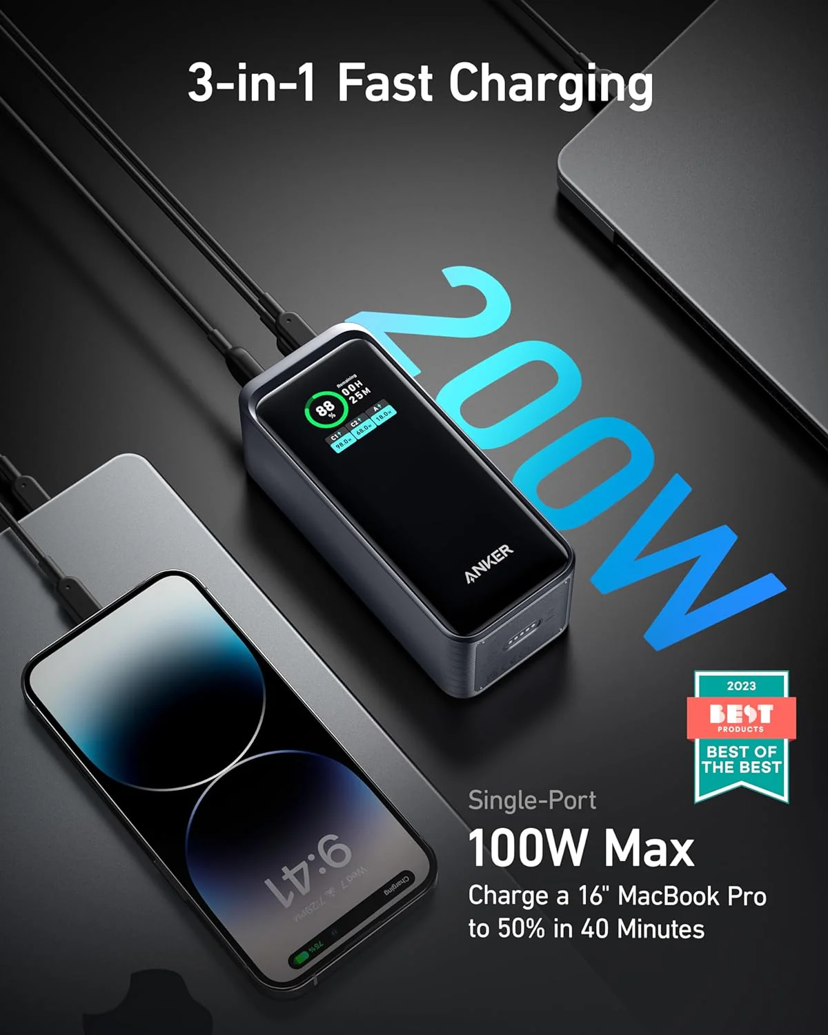 باور بانك 20000MAH بخرج 200W يشحن لابتوبين 100W لكل منهما من Anker - Image 5