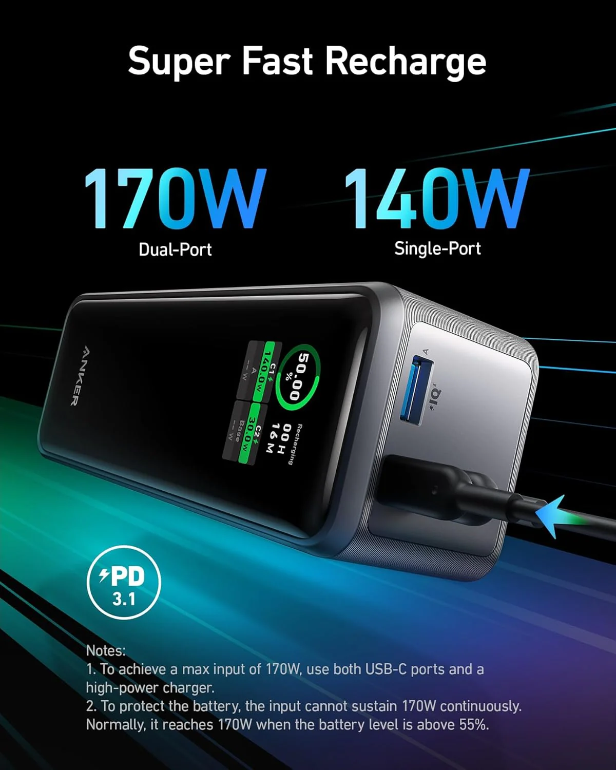 باور بانك 27,650MAH 250W يشغل MacBook Pro 140W ويشحن 3 أجهزة من Anker - Image 5