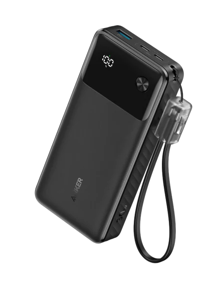 باور بانك A1384H21 سعة 20000MAH مع USB-C مدمج وشحن PD 30W من Anker
