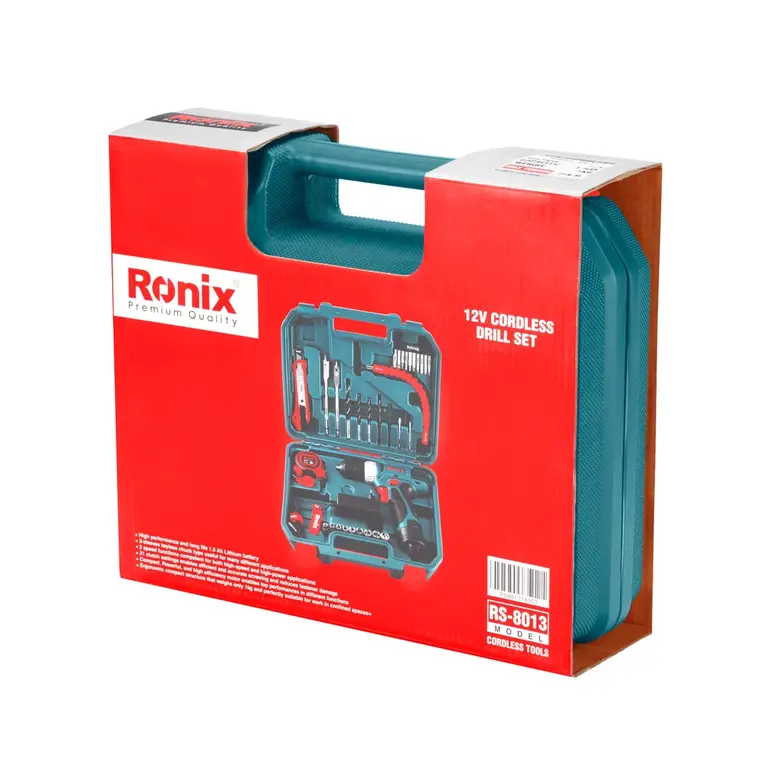 دريل شحن مع طقم عدة وريش من RONIX - Image 3