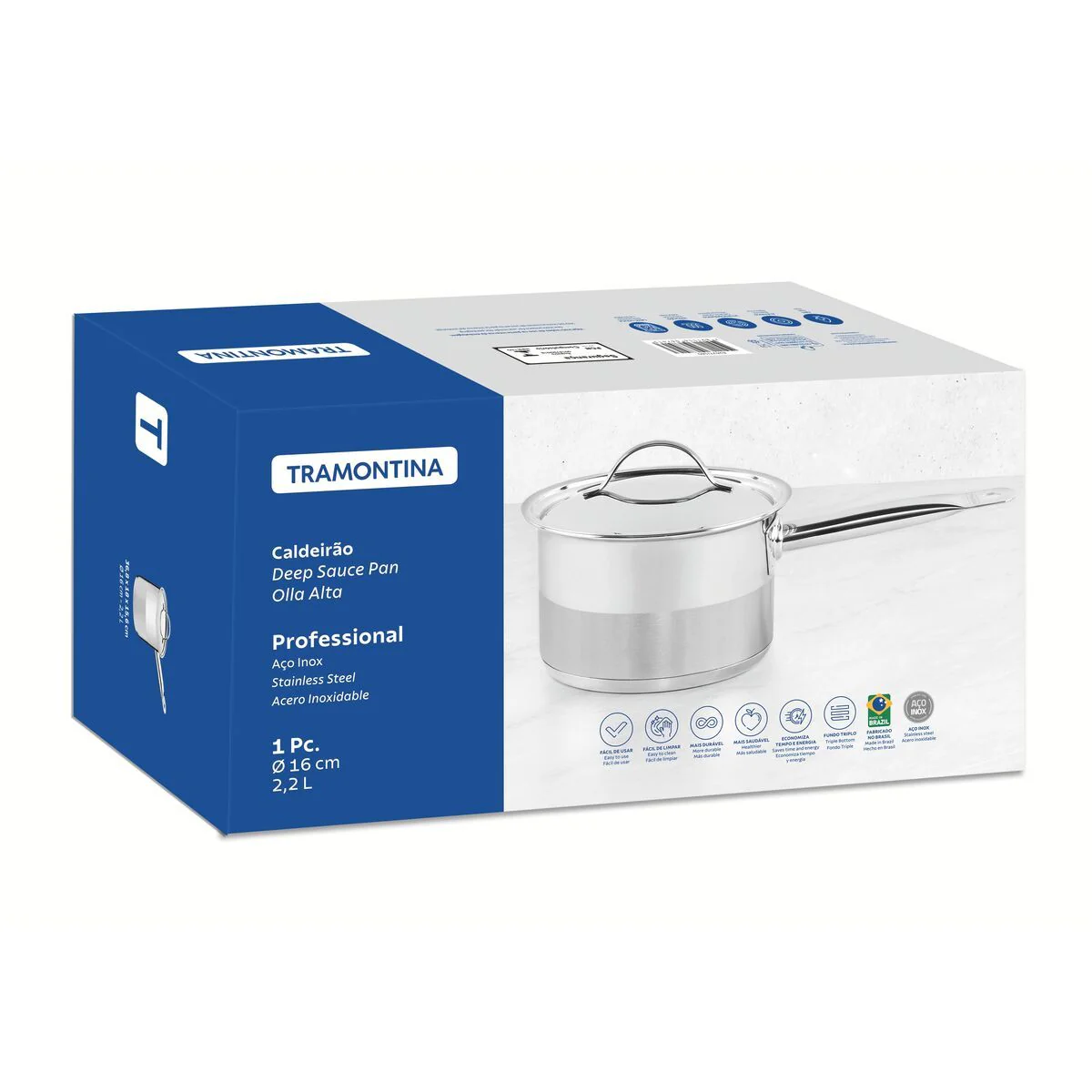 كسرولة صلصة ستيل بغطاء 16 سم من Tramontina Professional - Image 5