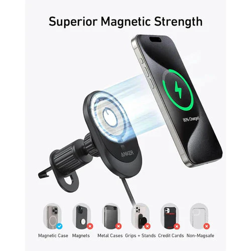 MagGo شاحن سيارة لاسلكي 15W للشحن الفائق مع USB-C من Anker - Image 2