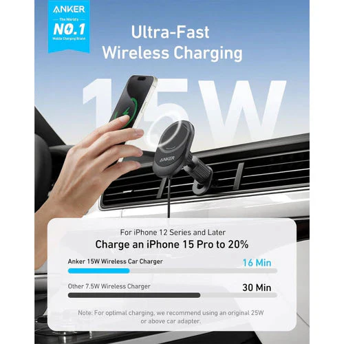 MagGo شاحن سيارة لاسلكي 15W للشحن الفائق مع USB-C من Anker - Image 5