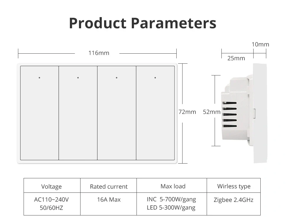 مفتاح ذكي رباعي- Zigbee Mesh-Zemismart - US Type - ابيض - Image 5