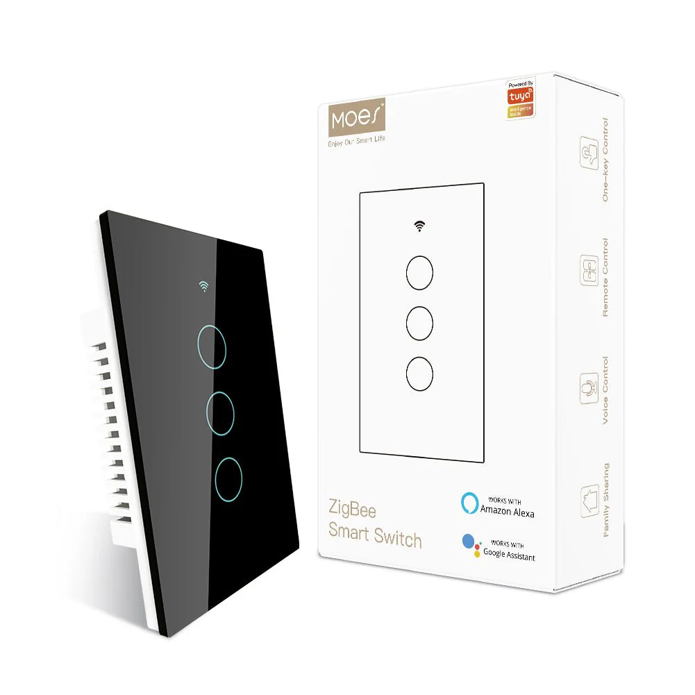 مفتاح ذكي ثلاثي- Zigbee Mesh - US Type -اسود
