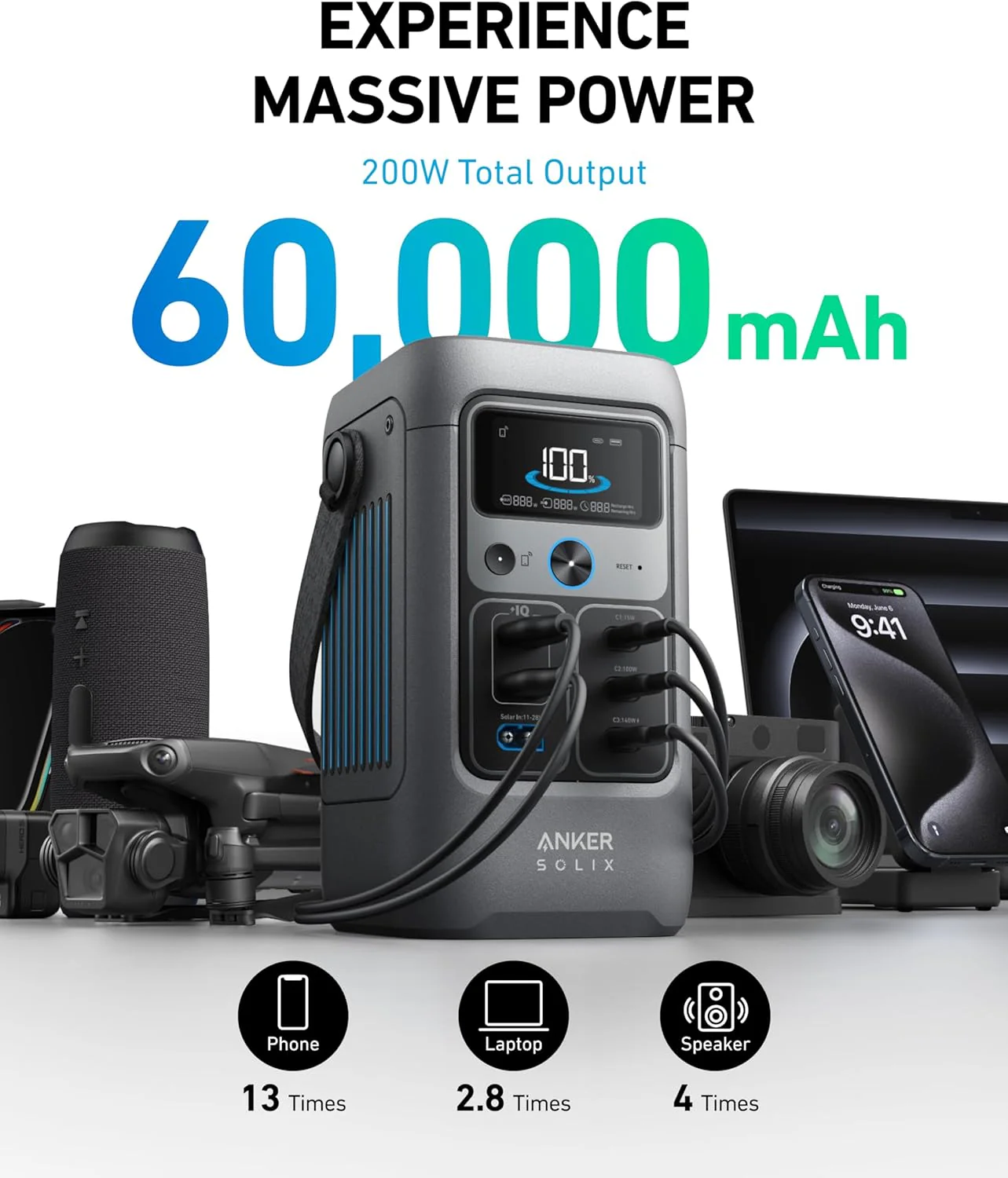 محطة طاقة محمولة 192WH LiFePO4 بخرج 200W وشحن شمسي من Anker - Image 2