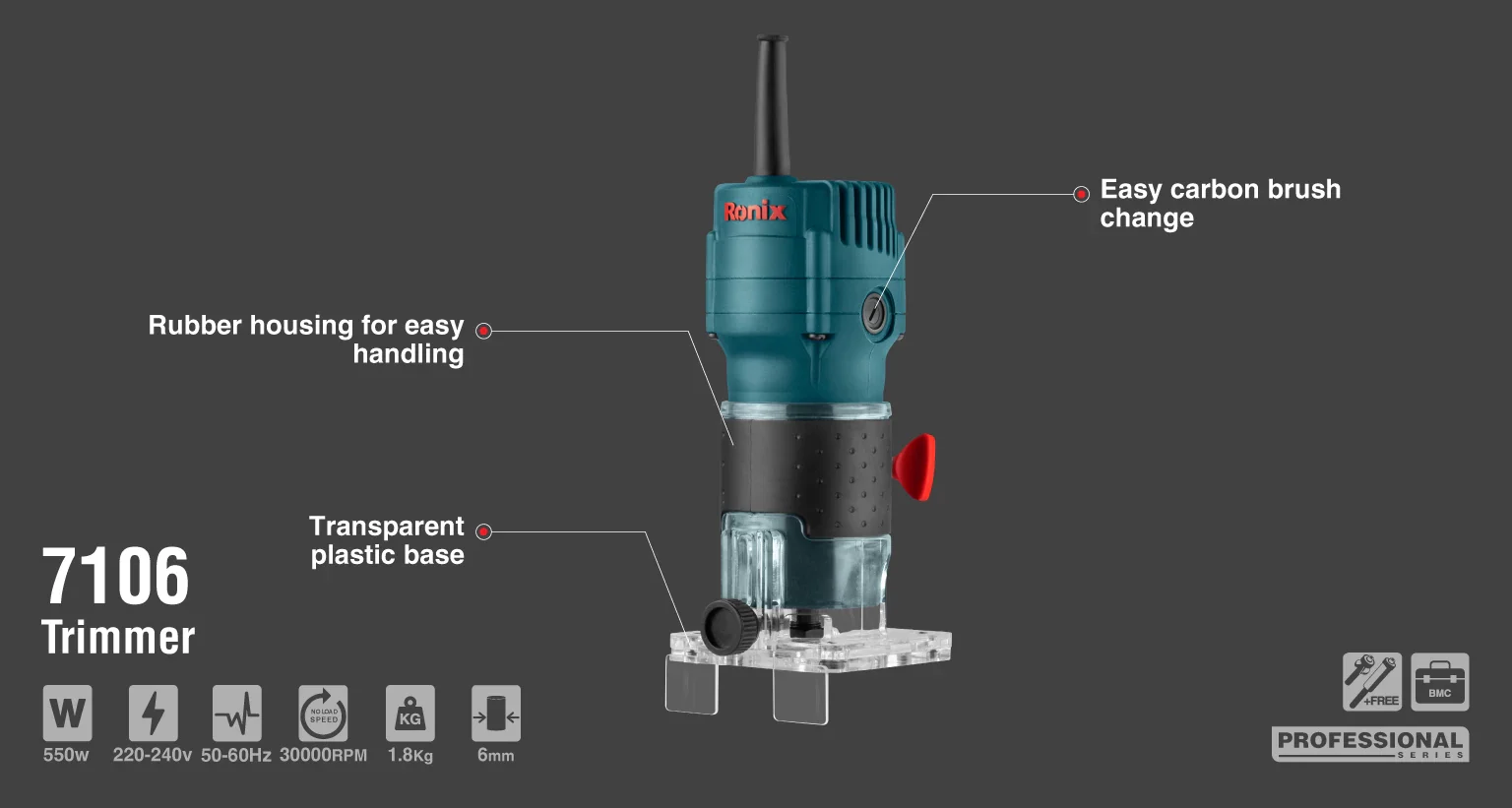 ماكنية راوتر مع ملزمة 550 واط من RONIX - Image 12