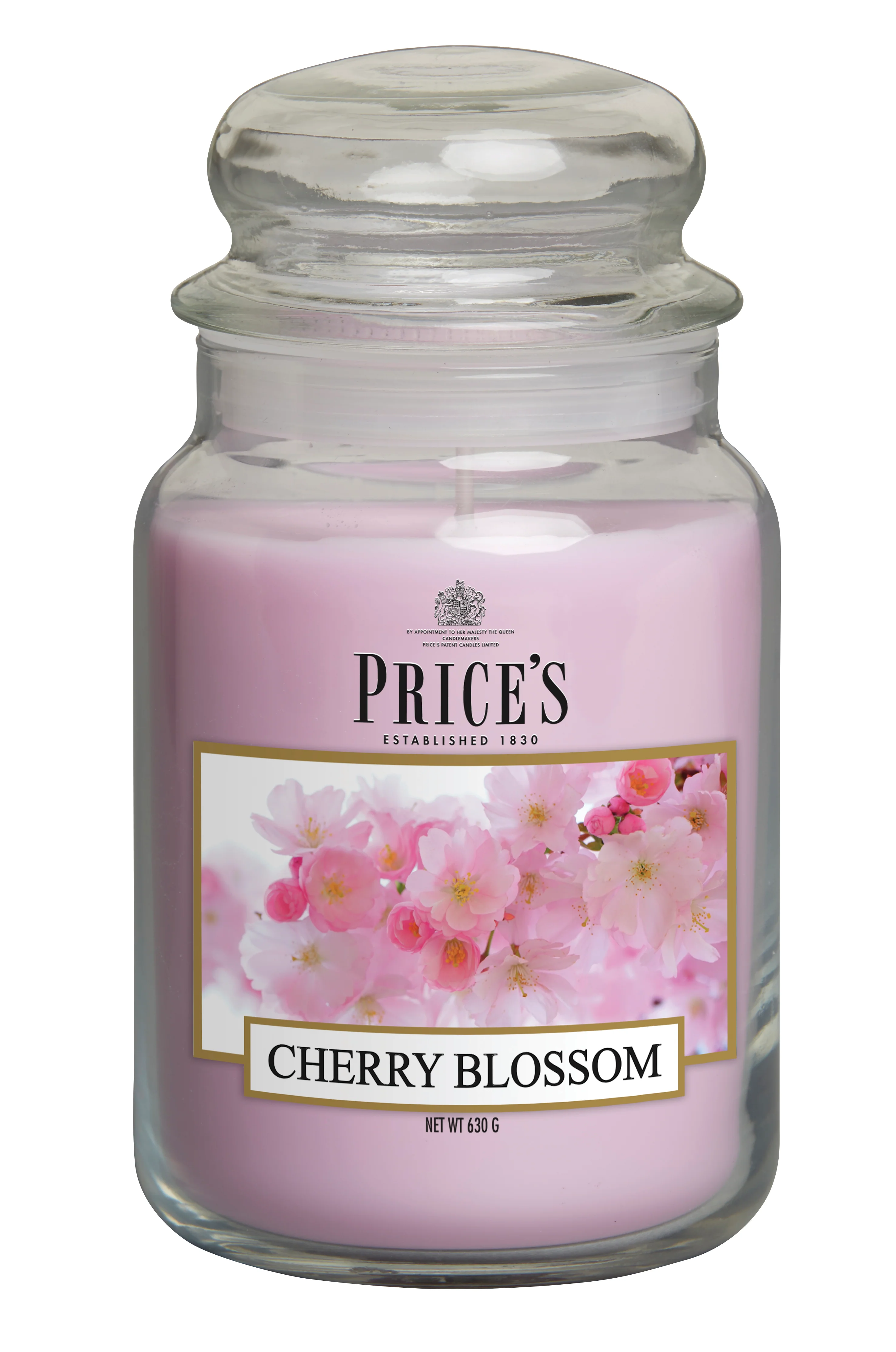 شمعة معطرة كبيرة بمرطبان وغطاء من Price's - زهر الكرز