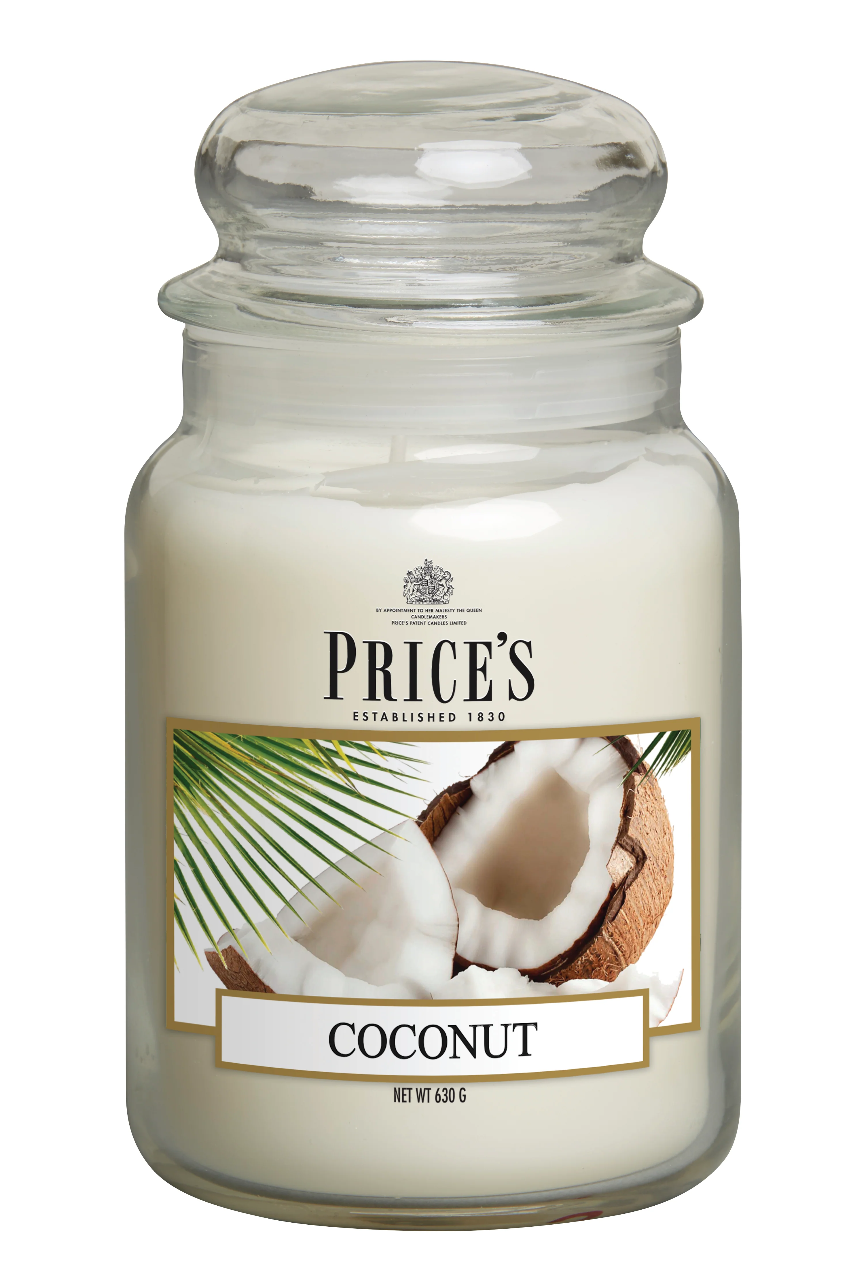 شمعة معطرة كبيرة بمرطبان وغطاء من Price's - جوز الهند