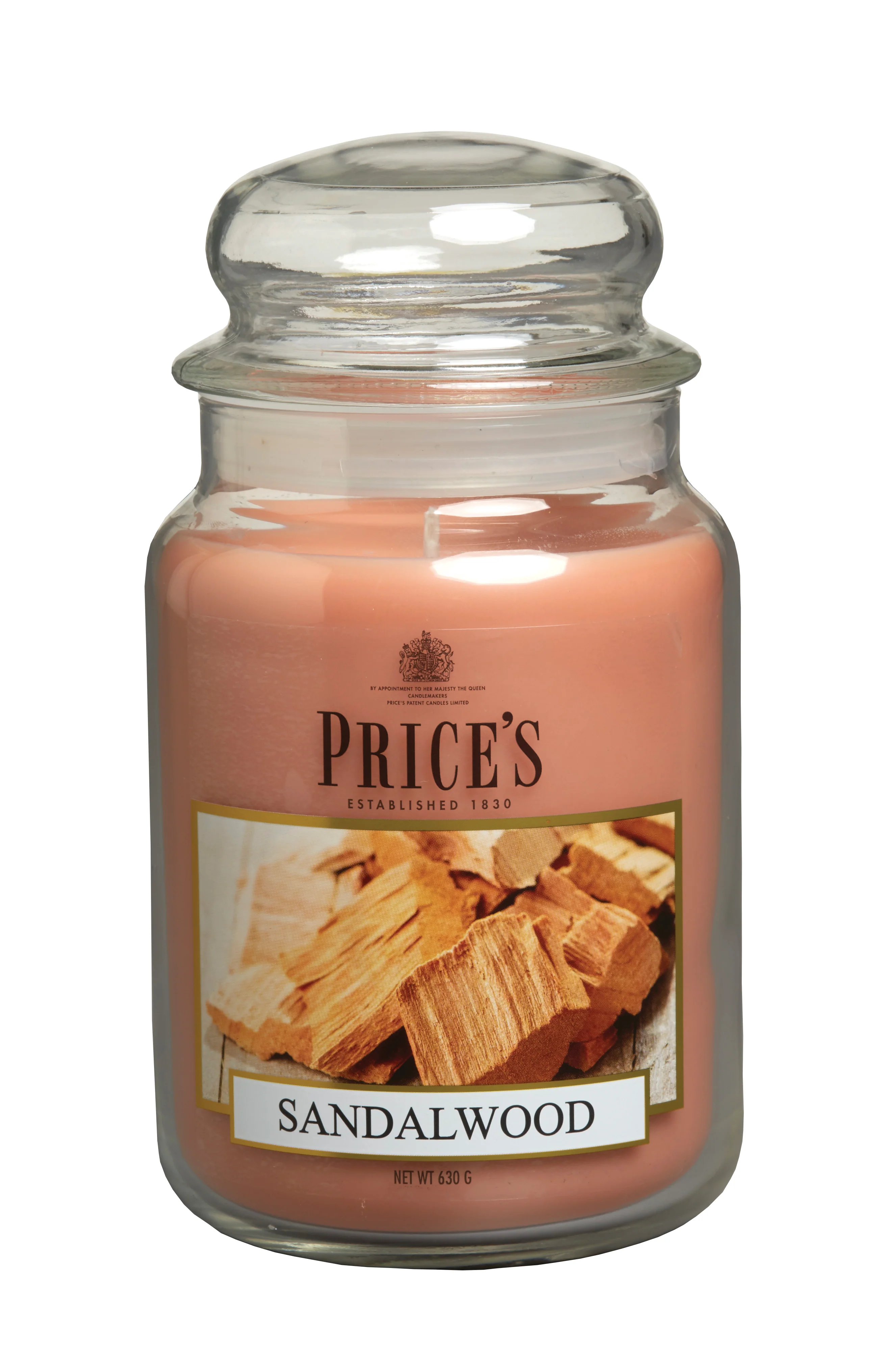 شمعة معطرة كبيرة بمرطبان وغطاء من Price's - خشب الصندل