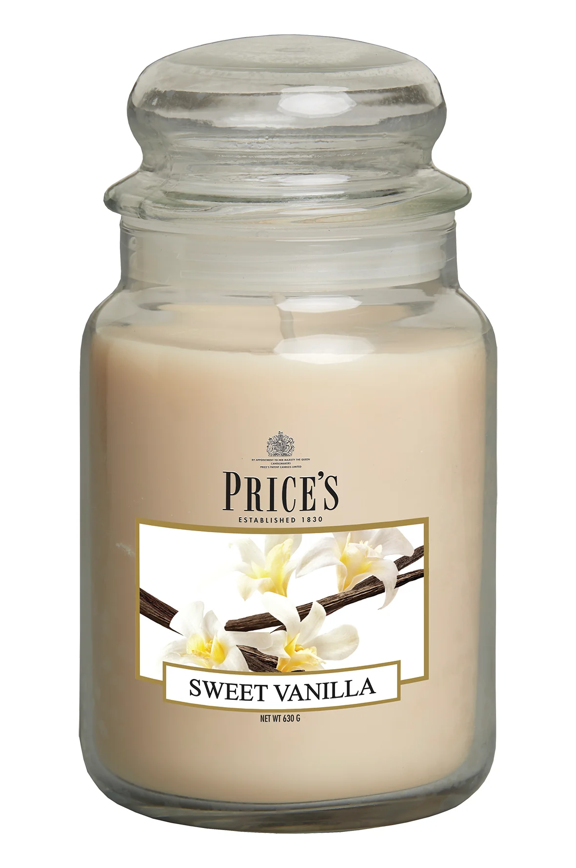 شمعة معطرة كبيرة بمرطبان وغطاء من Price's - الفانيلا
