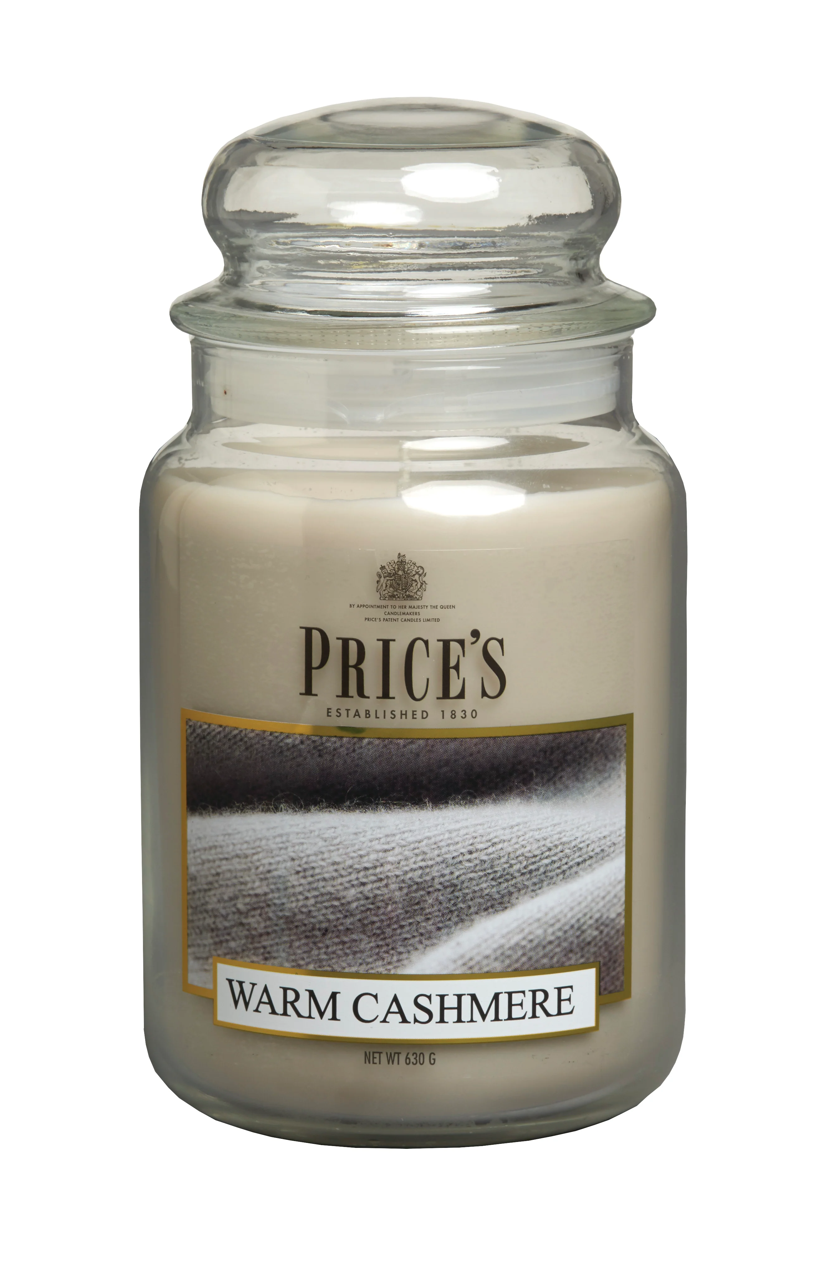 شمعة معطرة كبيرة بمرطبان وغطاء من Price's - الكشمير الدافئ