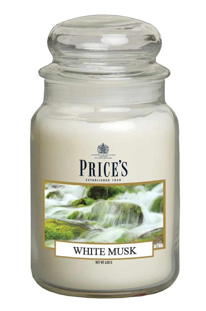 شمعة معطرة كبيرة بمرطبان وغطاء من Price's - المسك الأبيض