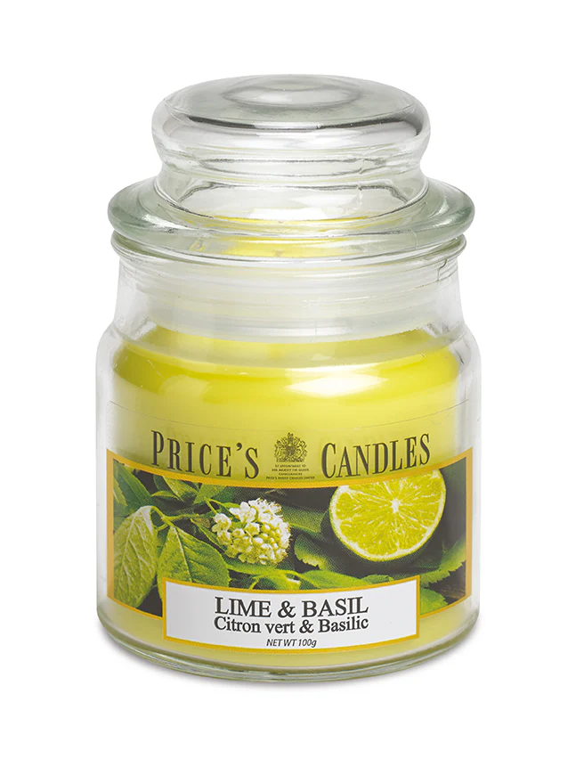 شمعة معطرة متوسطة بمرطبان وغطاء من Price's - الليمون والريحان