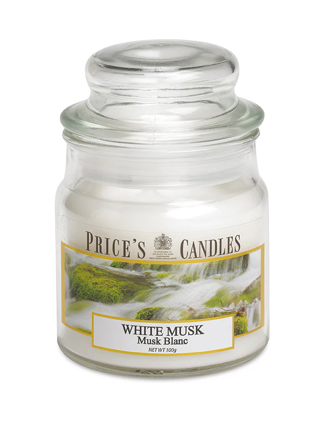 شمعة معطرة متوسطة بمرطبان وغطاء من Price's - المسك الأبيض