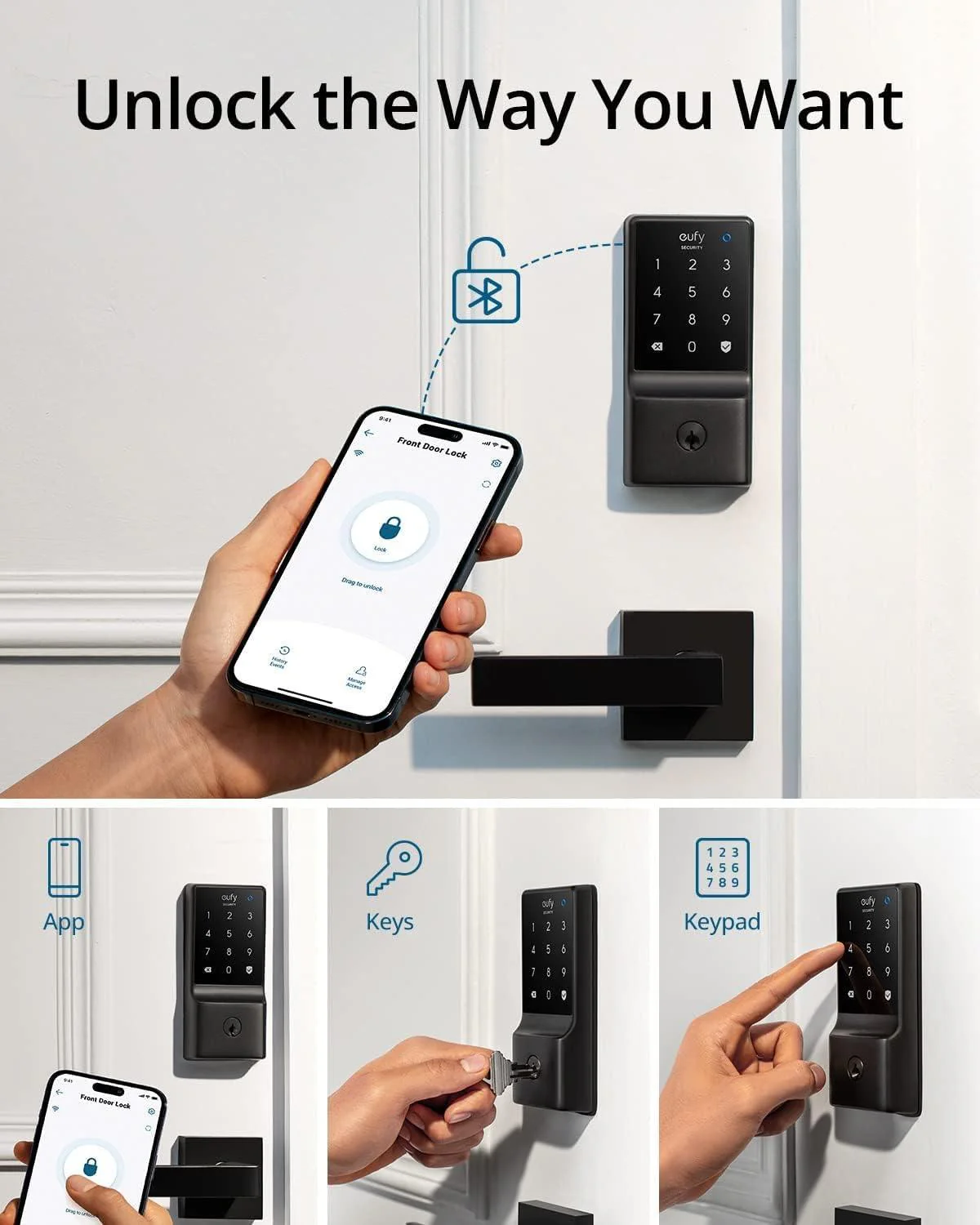 قفل ذكي Eufy Smart Lock C234 أسود مع Wi-Fi مدمج للتحكم عن بعد من Anker - Image 4