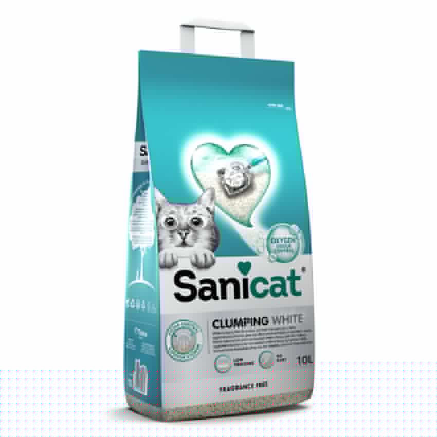 SANICAT رمل متكتّل أبيض 20L خالي من العطر يحافظ على صندوق الفضلات