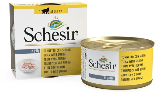 SCHESIR C136 علب طعام للقطط 56x85 gr تونة شرائح وسوريمي في جيلي