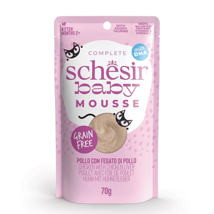 SCHESIR موس للهررة (دجاج مع كبد) 12X70G - قوام ناعم وغني بالبروتين للقطط