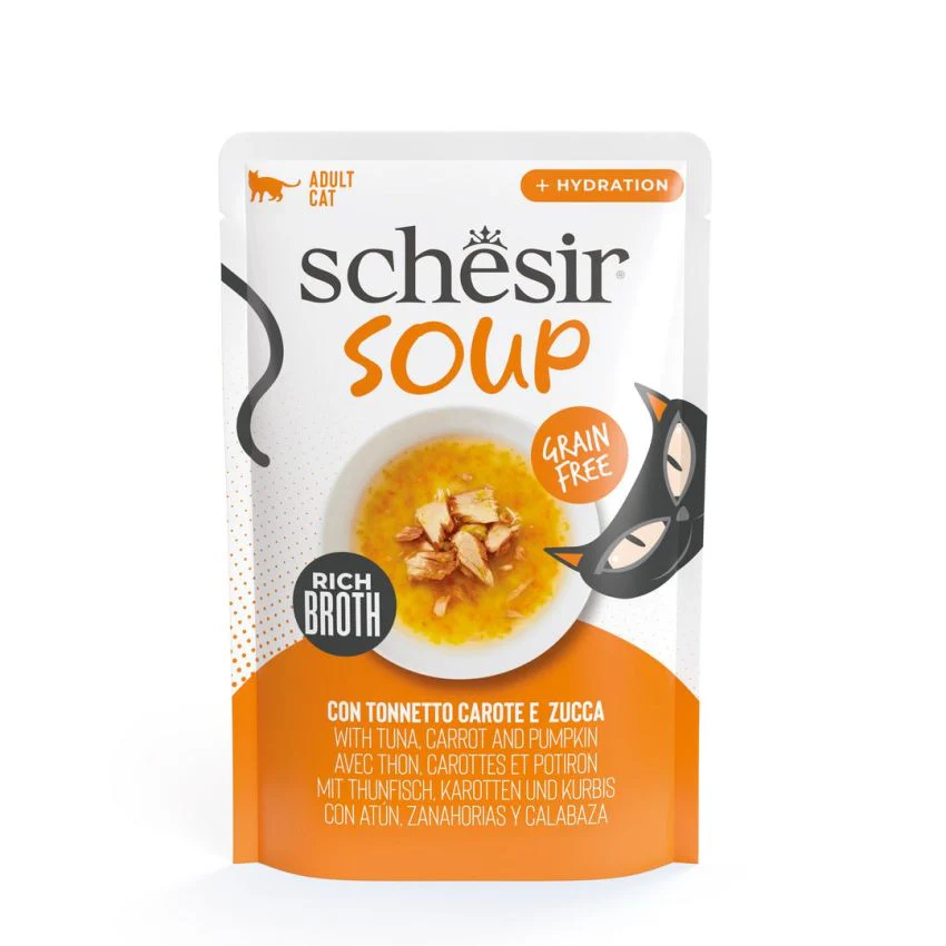 SCHESIR شوربة رطبة للقطط تونة ويقطين في كيس 12×40g IE(NEW) غنية بالفيتامينات