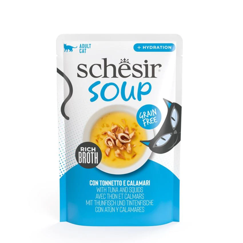 SCHESIR شوربة طعام قطط رطب تونة وحبار كيس 12x40g IE(NEW) غني بالفيتامينات للقطط - Image 2