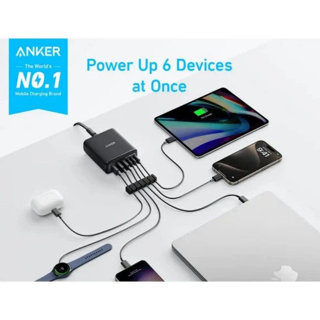 شاحن 112W ذو 6 منافذ (3 USB-C) بتقنية GaN للشحن السريع من Anker - Image 2