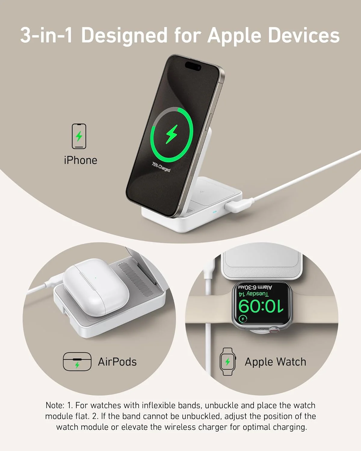 شاحن لاسلكي 15W قابلة للطي 3 في 1 لشحن سريع مع MagSafe وQi2 من Anker - Image 6