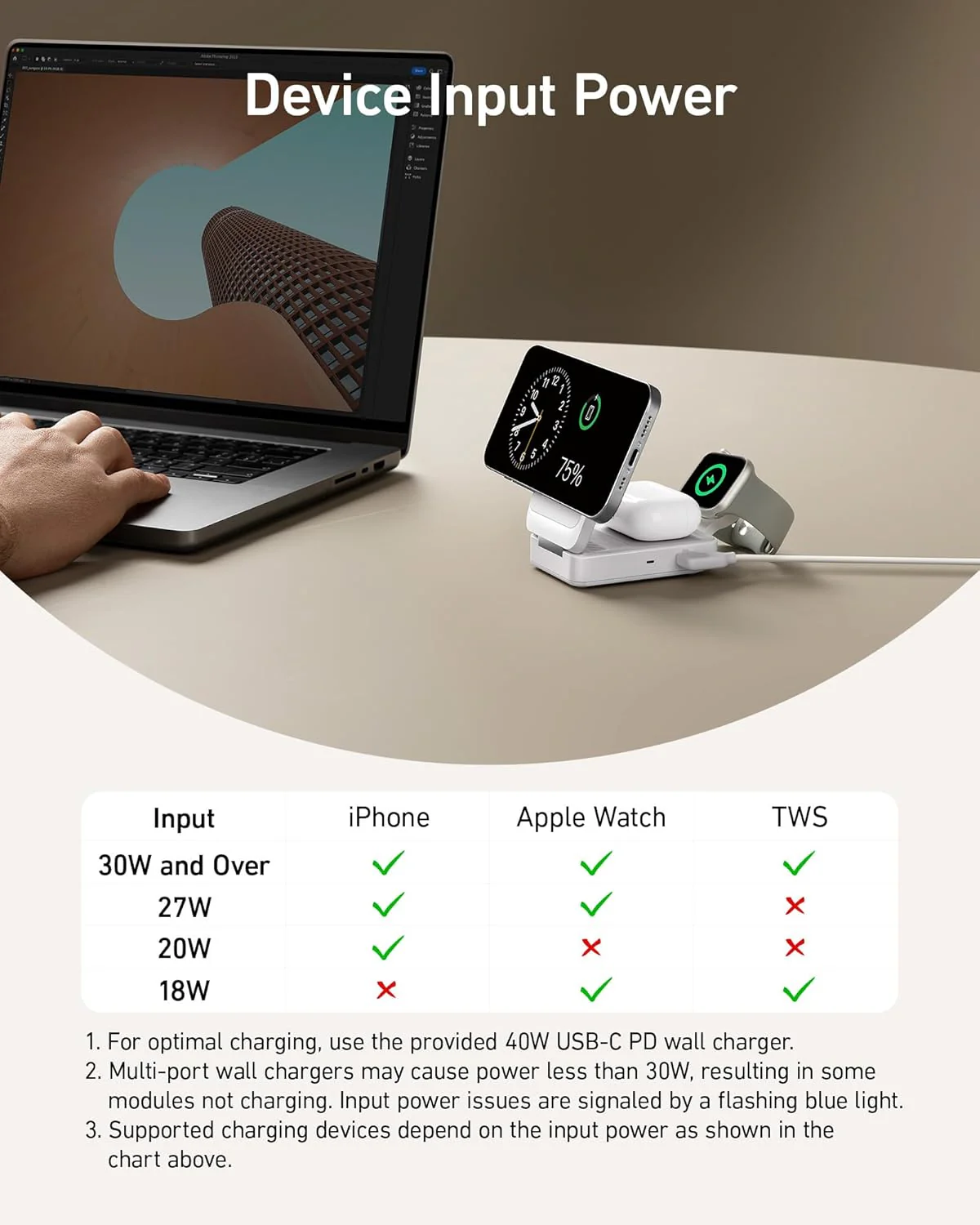 شاحن لاسلكي 15W قابلة للطي 3 في 1 لشحن سريع مع MagSafe وQi2 من Anker - Image 7