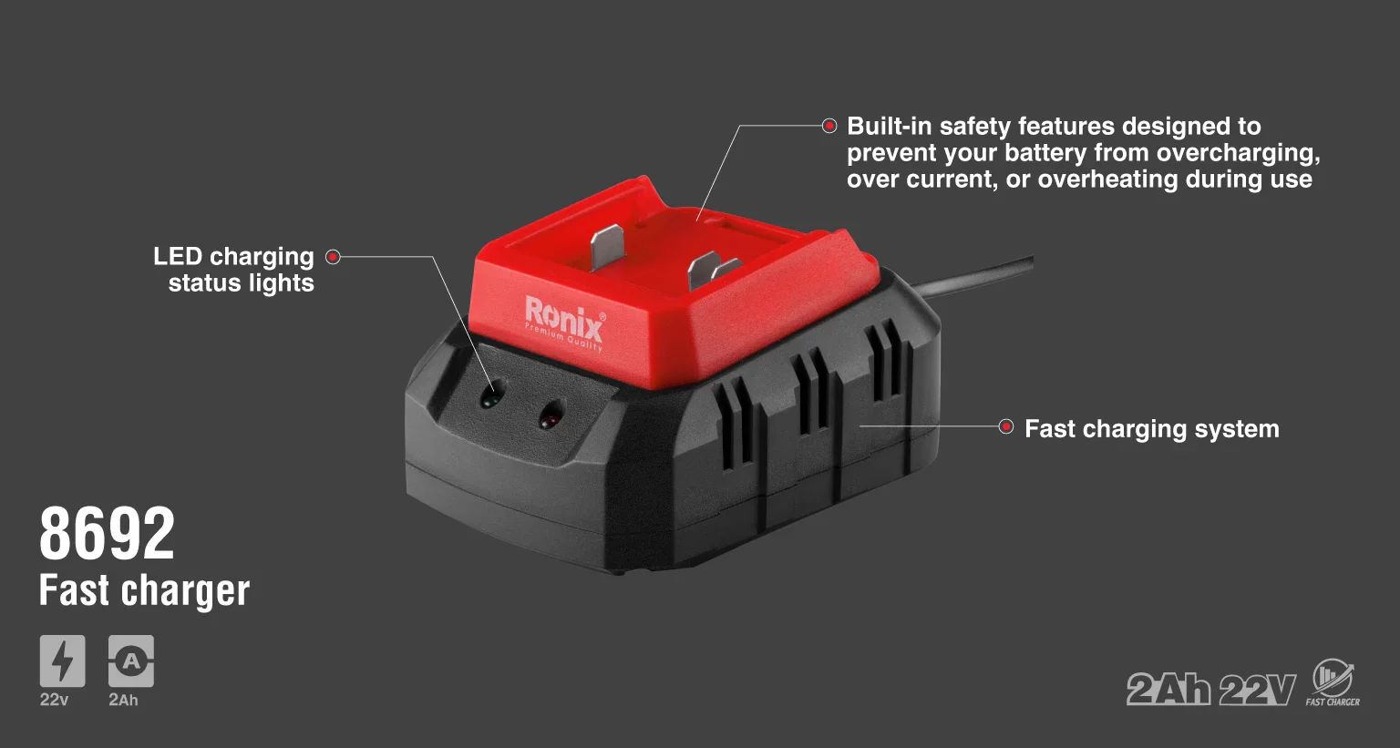 شاحن سريع 20V Ah 2.0 من RONIX - Image 7
