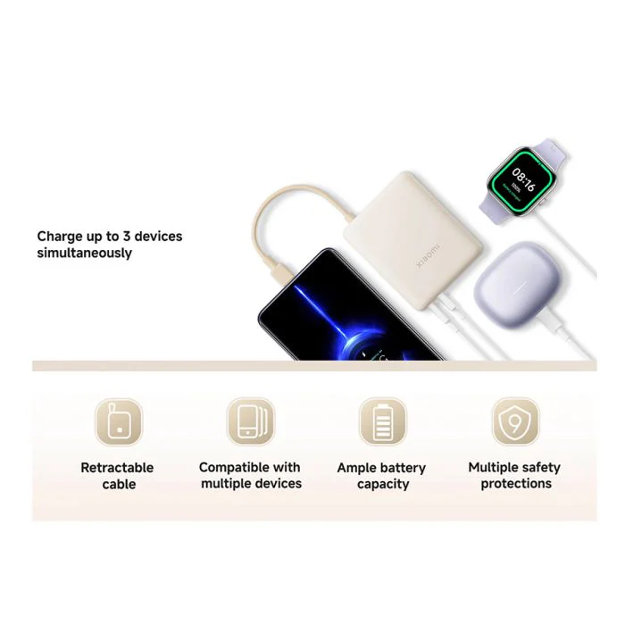 شاومي باور بانك 33W بكيبل مرتبط 10000mAh لون بيج - Image 4