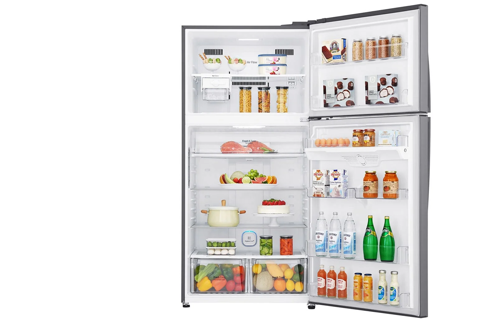 ثلاجة فريزر علوي 630 لتر سعة اجمالية ، ضاغط طولي، عاكس وتبريد عبر الباب وتقنية ™+Hygiene Fresh لون فضي من ال جي - Image 2
