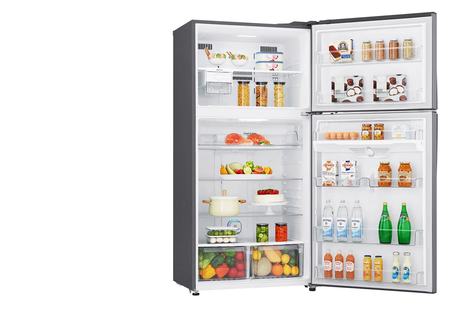 ثلاجة فريزر علوي 630 لتر سعة اجمالية ، ضاغط طولي، عاكس وتبريد عبر الباب وتقنية ™+Hygiene Fresh لون فضي من ال جي - Image 3