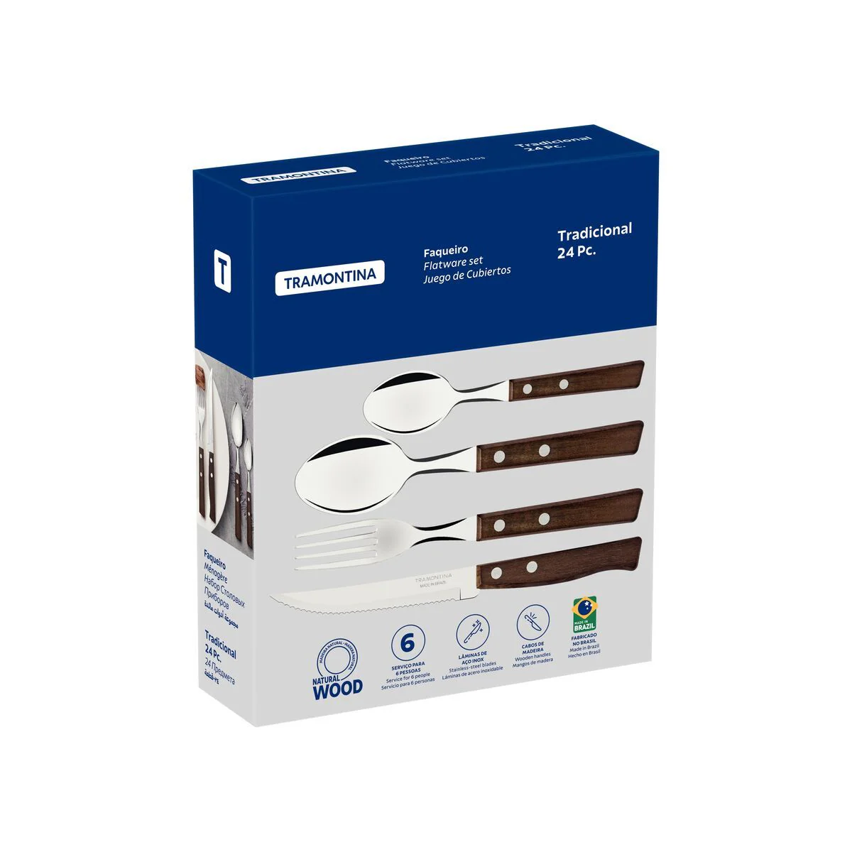 طقم أدوات مائدة 24 قطعة من Tramontina Traditional Wood - Image 5