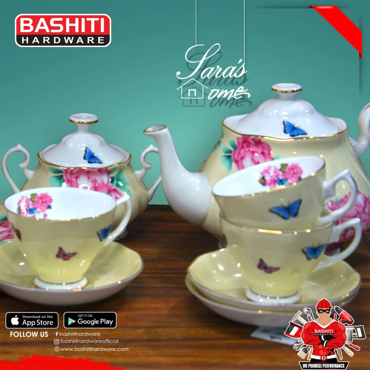 Yellow Butterfly Tea Set 17 PC